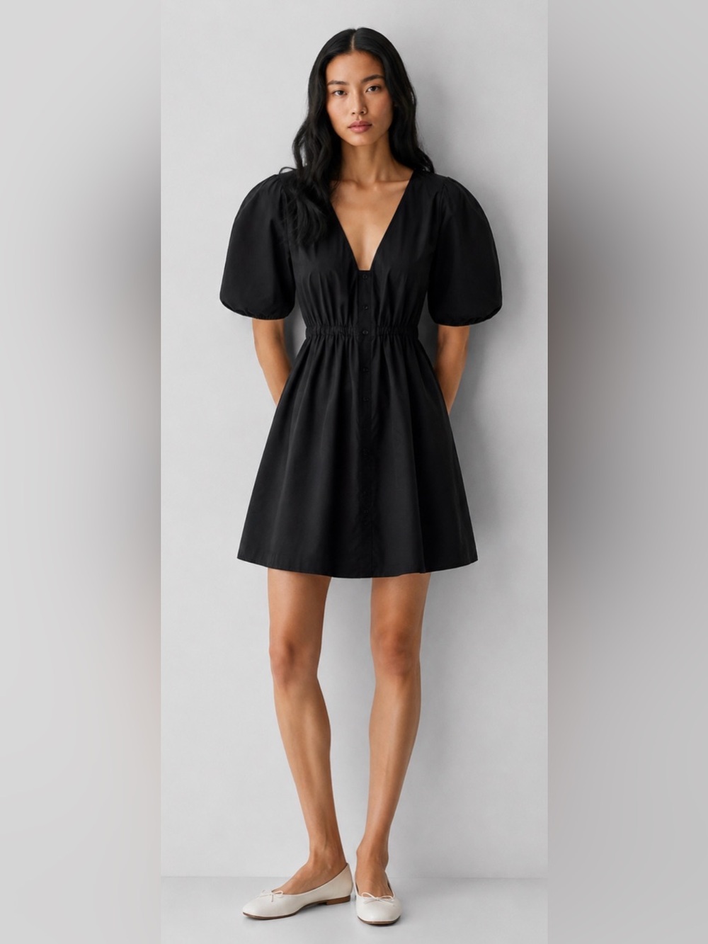 Urban Revivo 100% Cotton Little Black Mini Dress Sz 6 Pockets LBD NWT Minimalist